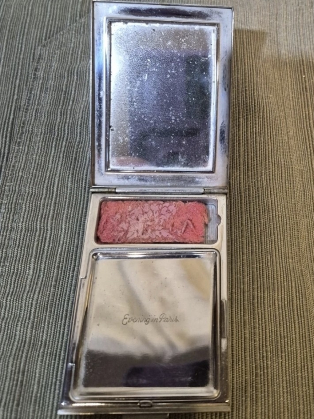 Vtg Bourjois Evening in Paris Compact Art Deco Sunburst Blue Enamel Mirror Puff